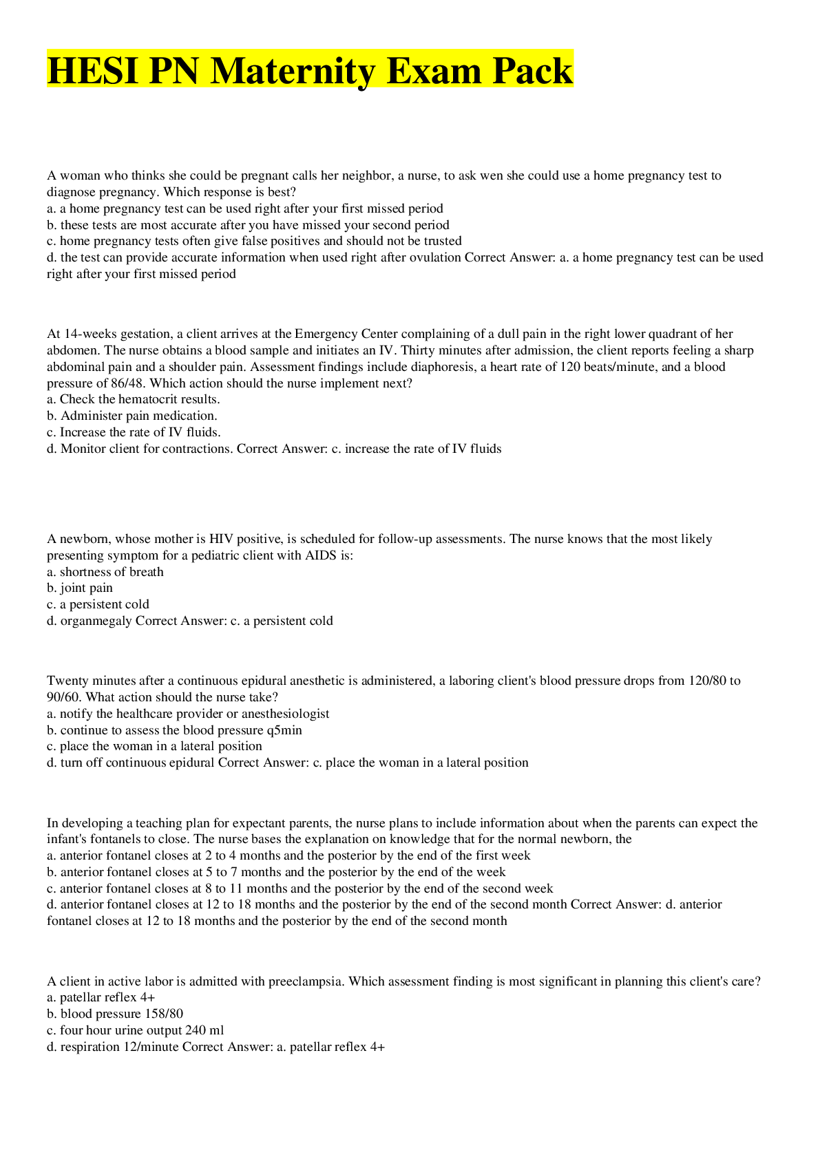 Preview image of Nursing_knowledge_Assessment_Practice_Exam PN Maternity Exam Pack document